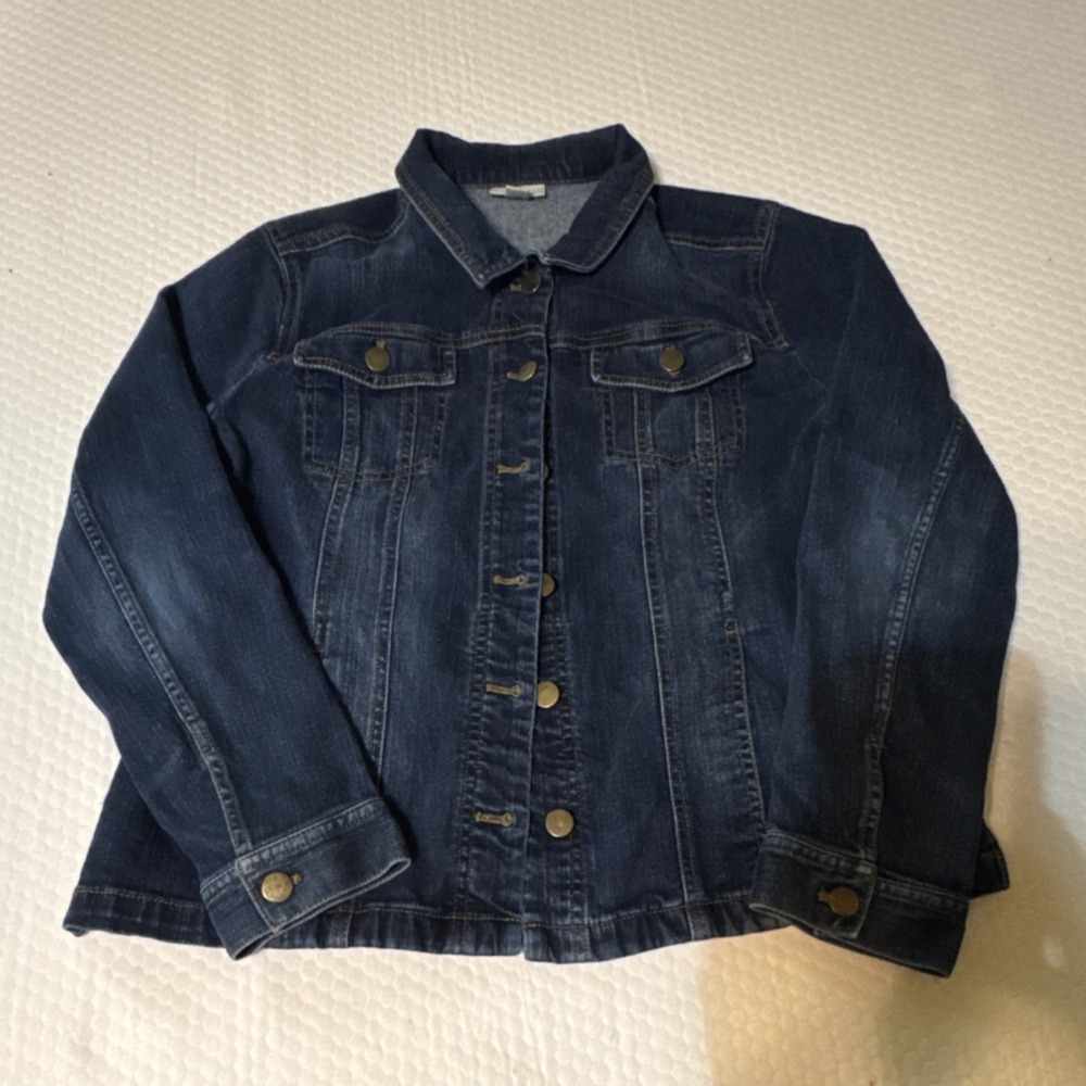 J Jill Denim Women's Blue Denim Jacket Button Front Long Sleeve Pockets